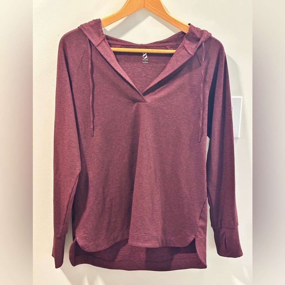 Lou & Grey Women’s Relaxed V Neck Pullover Hoodie Tunic Maroon Burgundy Sz M - Picture 1 of 8